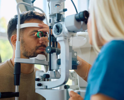 Patient receiving an eye examination