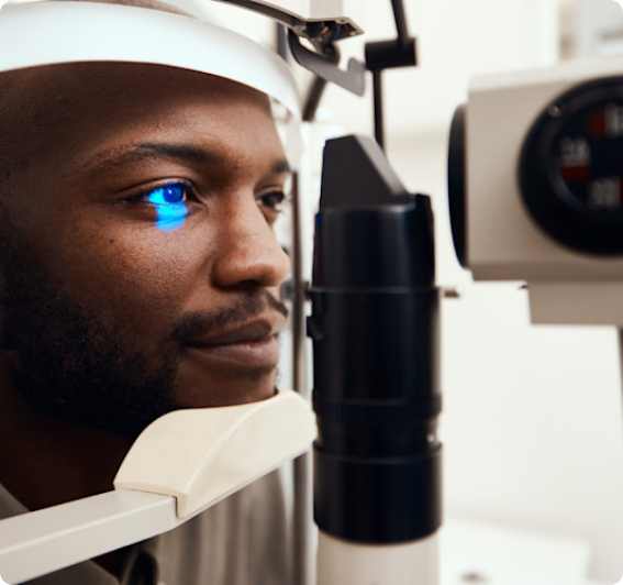 Patient receiving diagnostic eye imaging