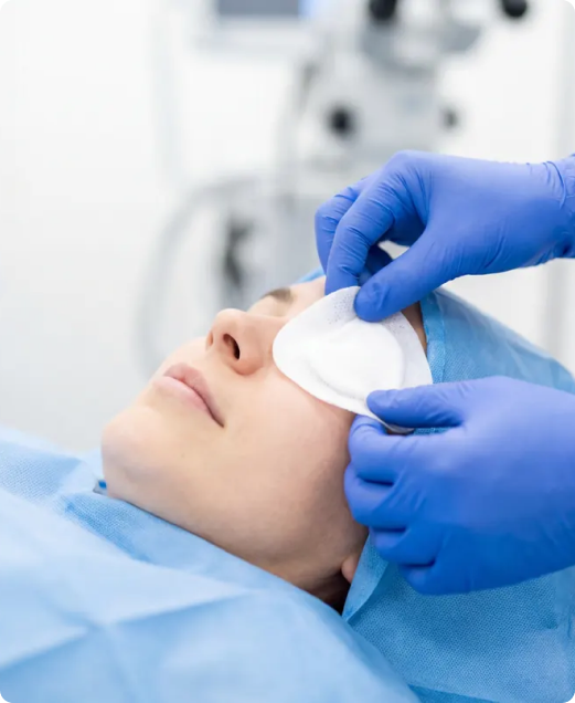 Patient receiving post-operative eye care